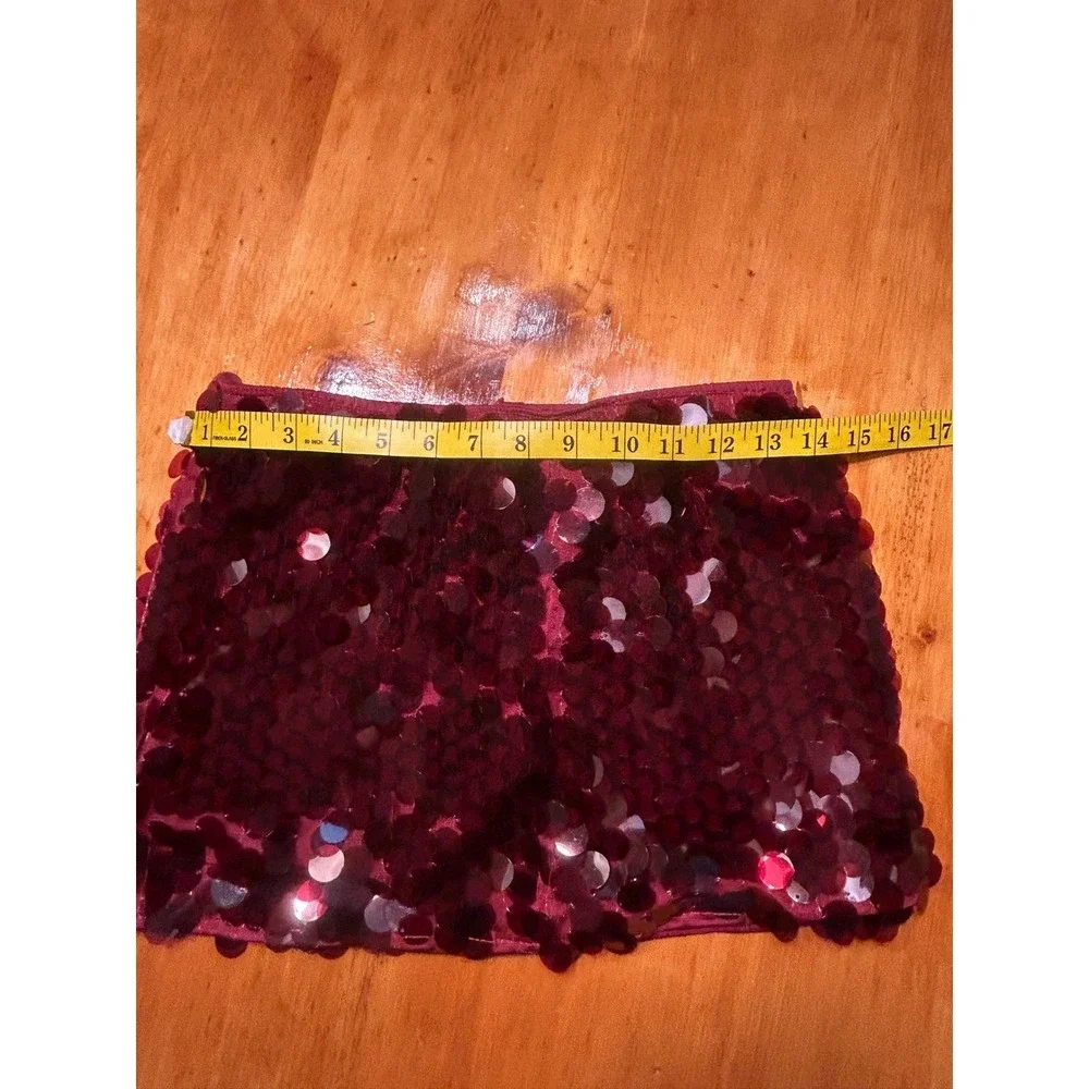 Y2K Festival Clubwear Burgundy Disc Sequin Mini‎ Skirt Party Night Out Disco